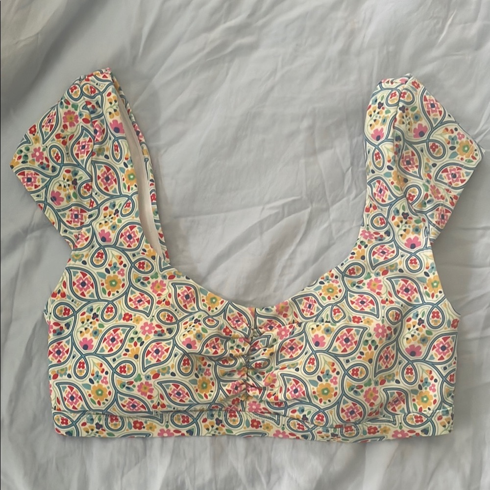 Boden Pink and Green Flutter Sleeve Crop Bikini